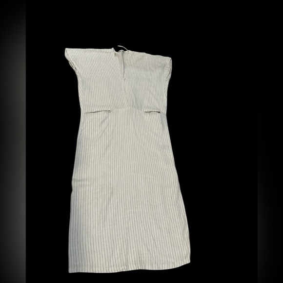 Zara Beige and Black Striped Ecru Linen Dress - Picture 8 of 9